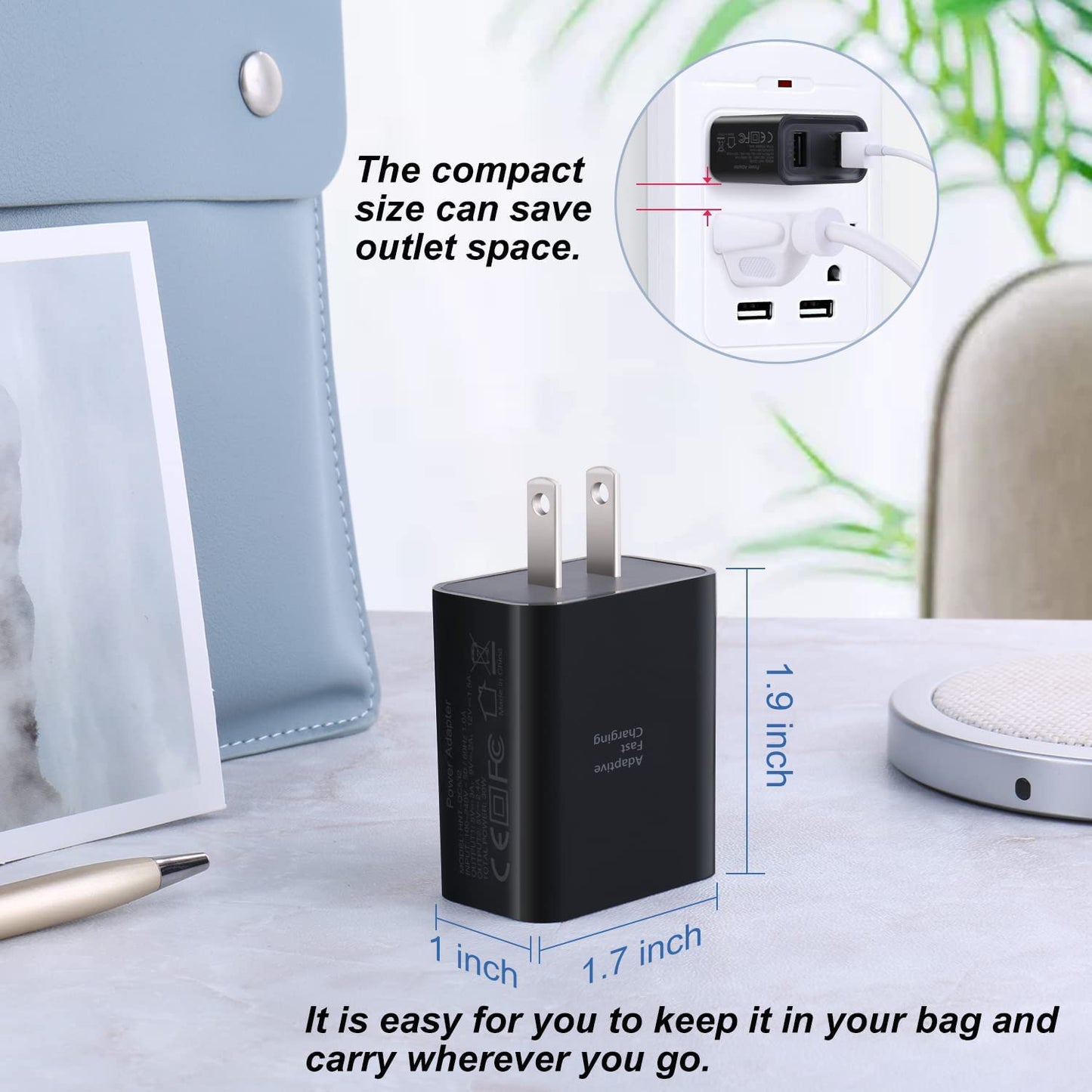 Quick Fast Charge 3.0 USB Wall Charger, 5 Pack 30W Dual USB Power Adapter (Fast Charge 3.0&5V 2.4A) Adaptive Fast Charging Block Compatible Iphone 11 XS XR, Galaxy S10 S9,Note 10-Black