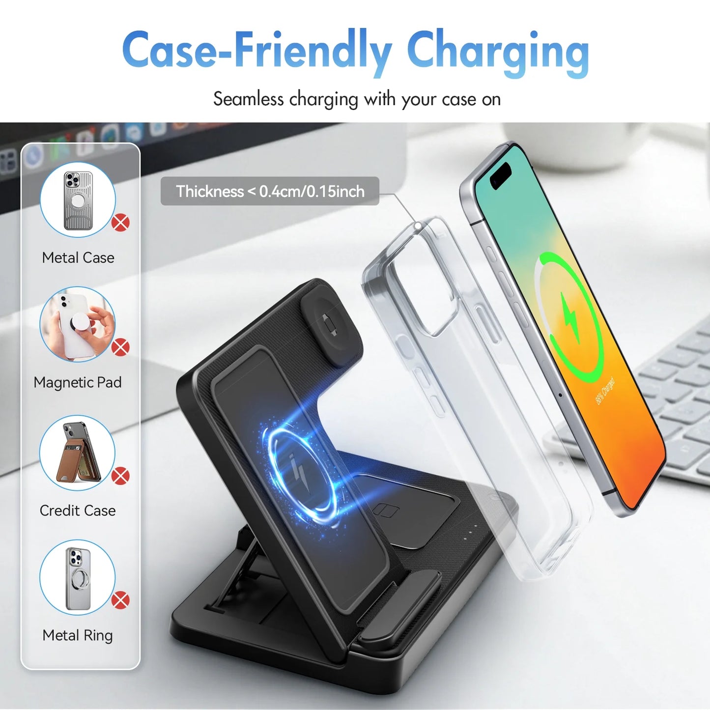 Charging Station, Wirelss Charger, Magnetic Fast Charging Station Compatible with Iphone 16 15 14 13 12 11 Pro Max XS XR, for Iwatch Series 9 8 7 6 5 4 3 2 SE, for Airpods 3 2 Pro