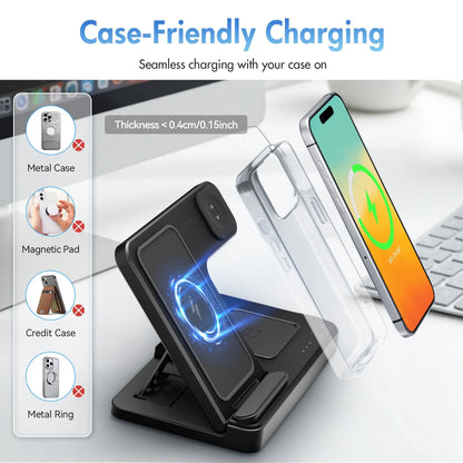 Charging Station, Wirelss Charger, Magnetic Fast Charging Station Compatible with Iphone 16 15 14 13 12 11 Pro Max XS XR, for Iwatch Series 9 8 7 6 5 4 3 2 SE, for Airpods 3 2 Pro